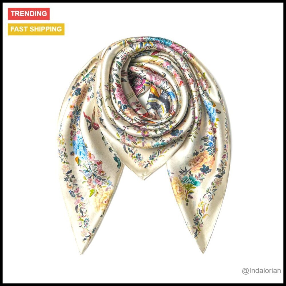 Large Square Silk Scarf Elegant Lightweight Shawl Head Wrap Versatile Accessory